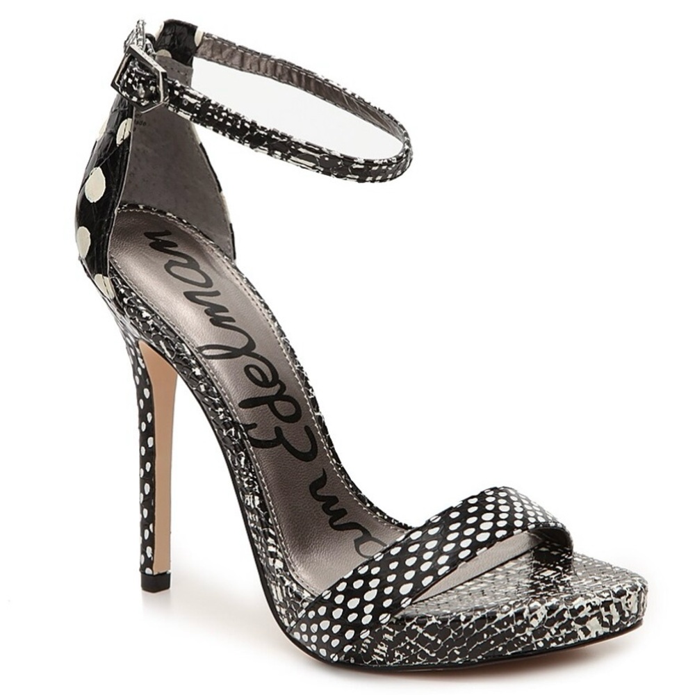 SAM EDELMAN Eleanor Polka Dot Sandals Heels Pumps Leather Black White Size 7